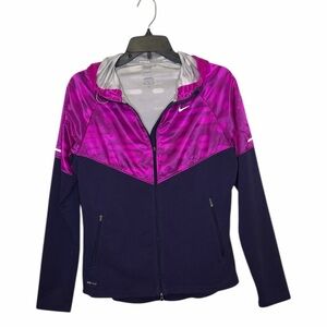 Nike Running Dri-Fit Full Zip Jacket Magenta and Navy hoodie Pockets Size Medium